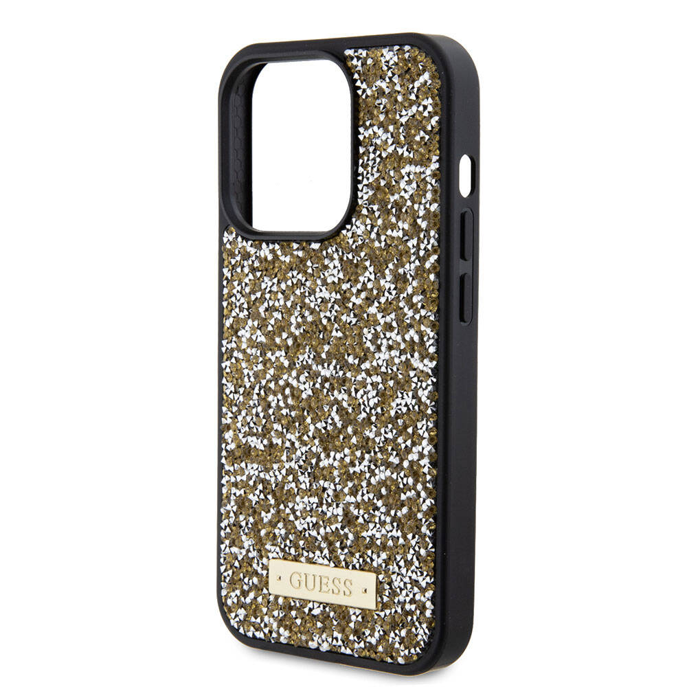 Apple iPhone 15 Pro Uyumlu Kılıf Guess Orjinal Lisanslı Taşlı Arka Yüzey Metal Yazı Logolu Kapak - 25