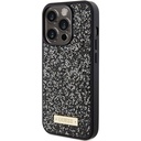 Apple iPhone 15 Pro Uyumlu Kılıf Guess Orjinal Lisanslı Taşlı Arka Yüzey Metal Yazı Logolu Kapak