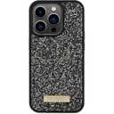 Apple iPhone 15 Pro Uyumlu Kılıf Guess Orjinal Lisanslı Taşlı Arka Yüzey Metal Yazı Logolu Kapak