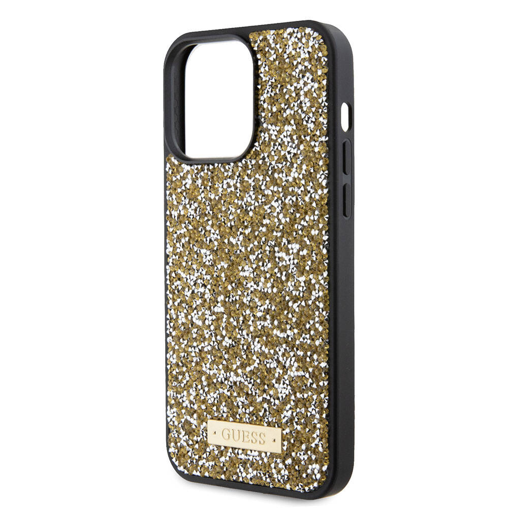 Apple iPhone 15 Pro Max Uyumlu Kılıf Guess Orjinal Lisanslı Taşlı Arka Yüzey Metal Yazı Logolu Kapak - 4