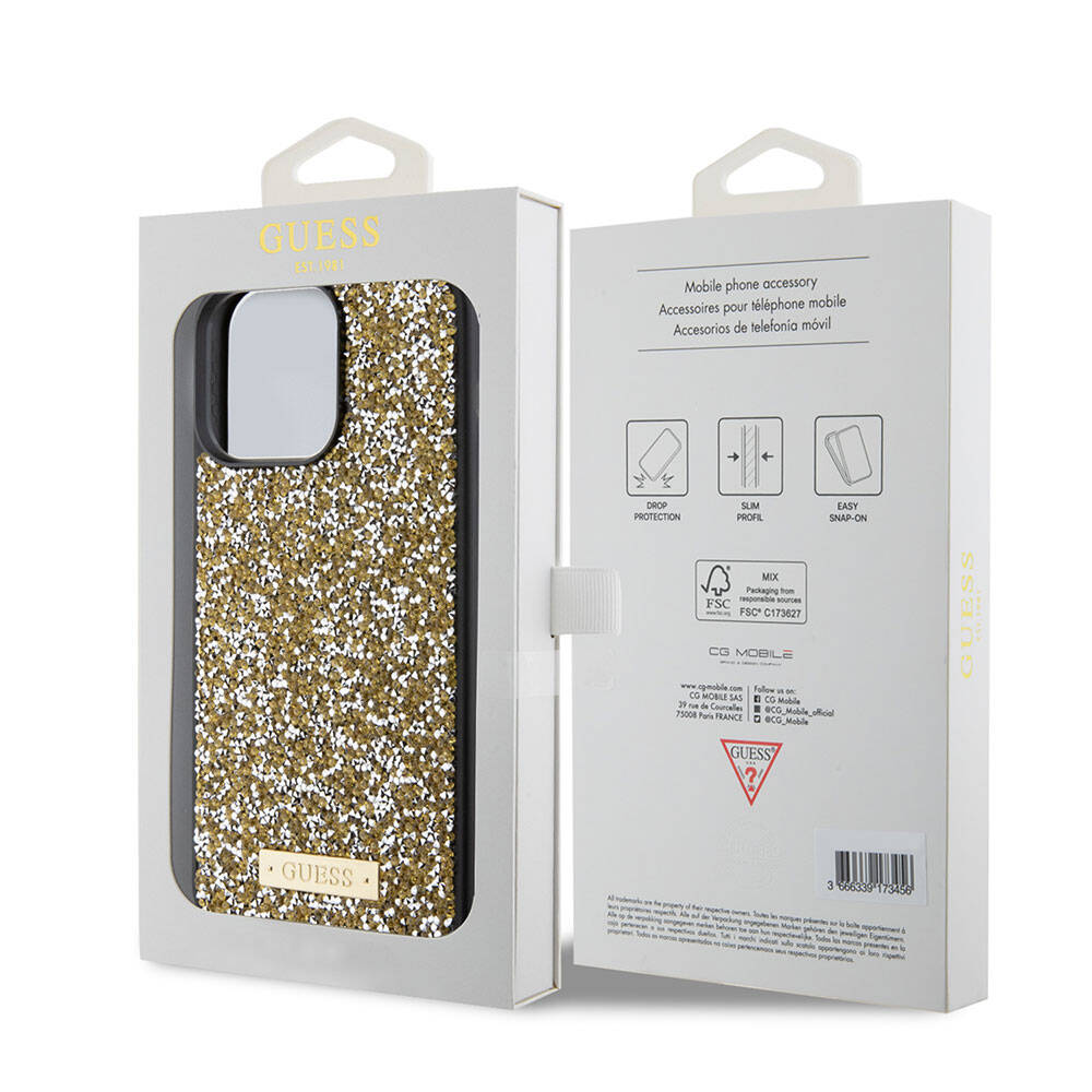 Apple iPhone 15 Pro Max Uyumlu Kılıf Guess Orjinal Lisanslı Taşlı Arka Yüzey Metal Yazı Logolu Kapak - 6