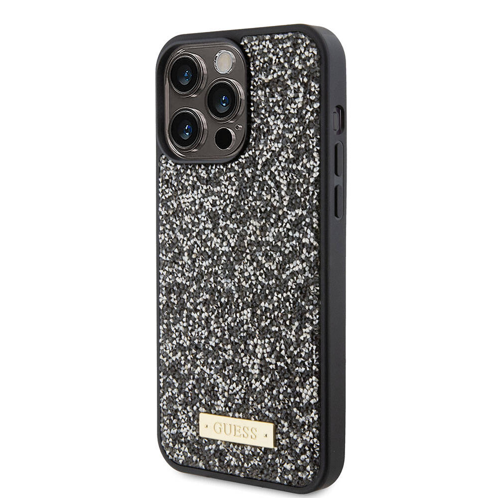 Apple iPhone 15 Pro Max Uyumlu Kılıf Guess Orjinal Lisanslı Taşlı Arka Yüzey Metal Yazı Logolu Kapak - 8