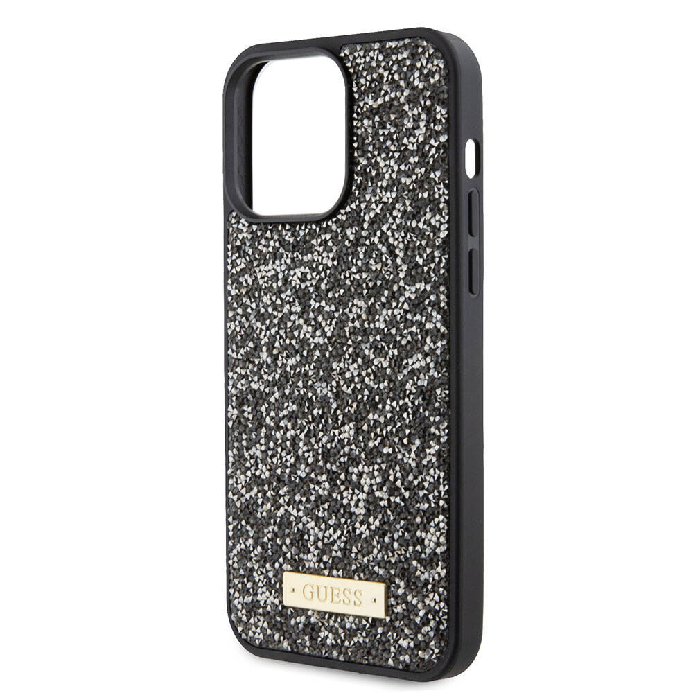 Apple iPhone 15 Pro Max Uyumlu Kılıf Guess Orjinal Lisanslı Taşlı Arka Yüzey Metal Yazı Logolu Kapak - 11