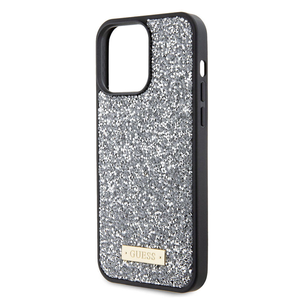 Apple iPhone 15 Pro Max Uyumlu Kılıf Guess Orjinal Lisanslı Taşlı Arka Yüzey Metal Yazı Logolu Kapak - 20