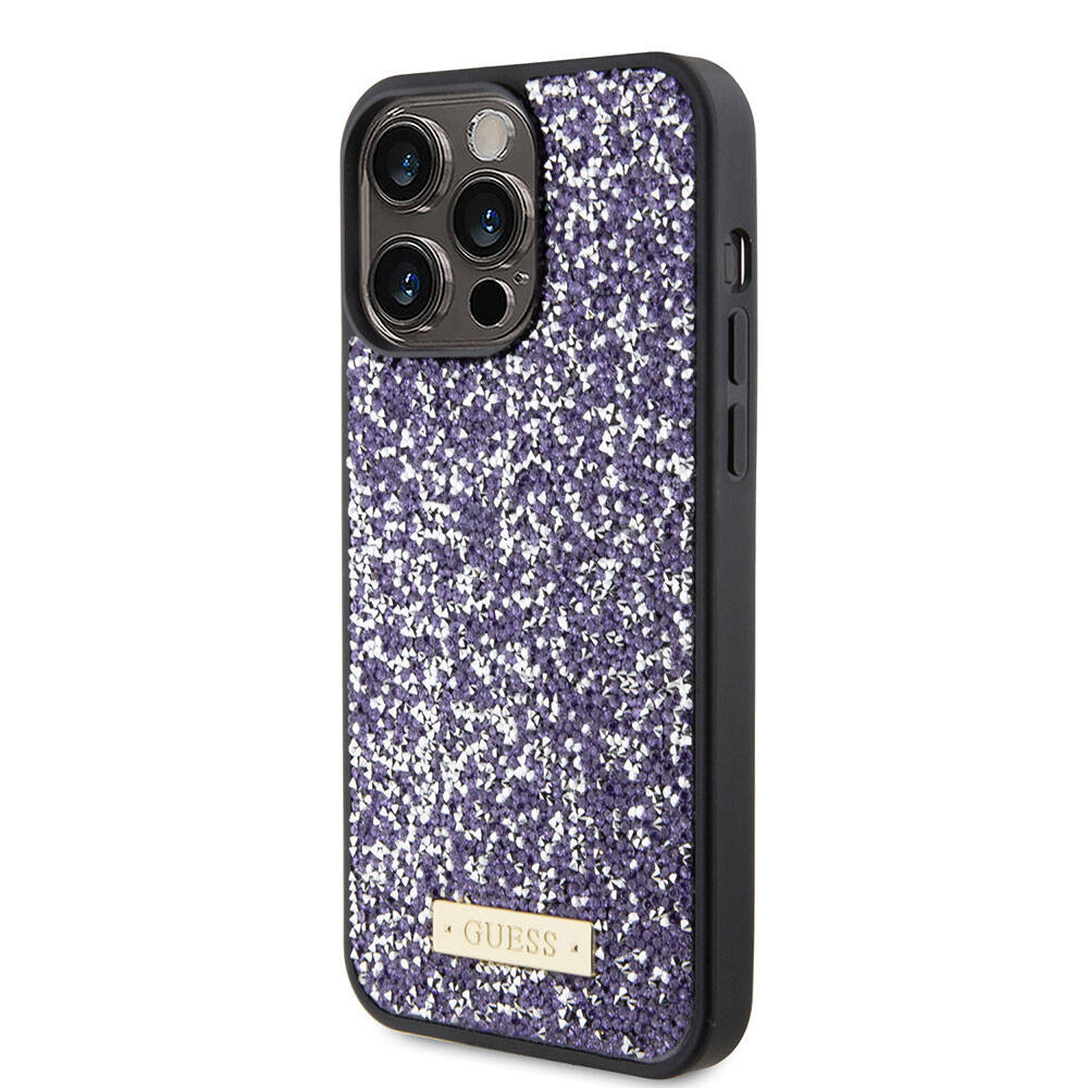 Apple iPhone 15 Pro Max Uyumlu Kılıf Guess Orjinal Lisanslı Taşlı Arka Yüzey Metal Yazı Logolu Kapak - 22