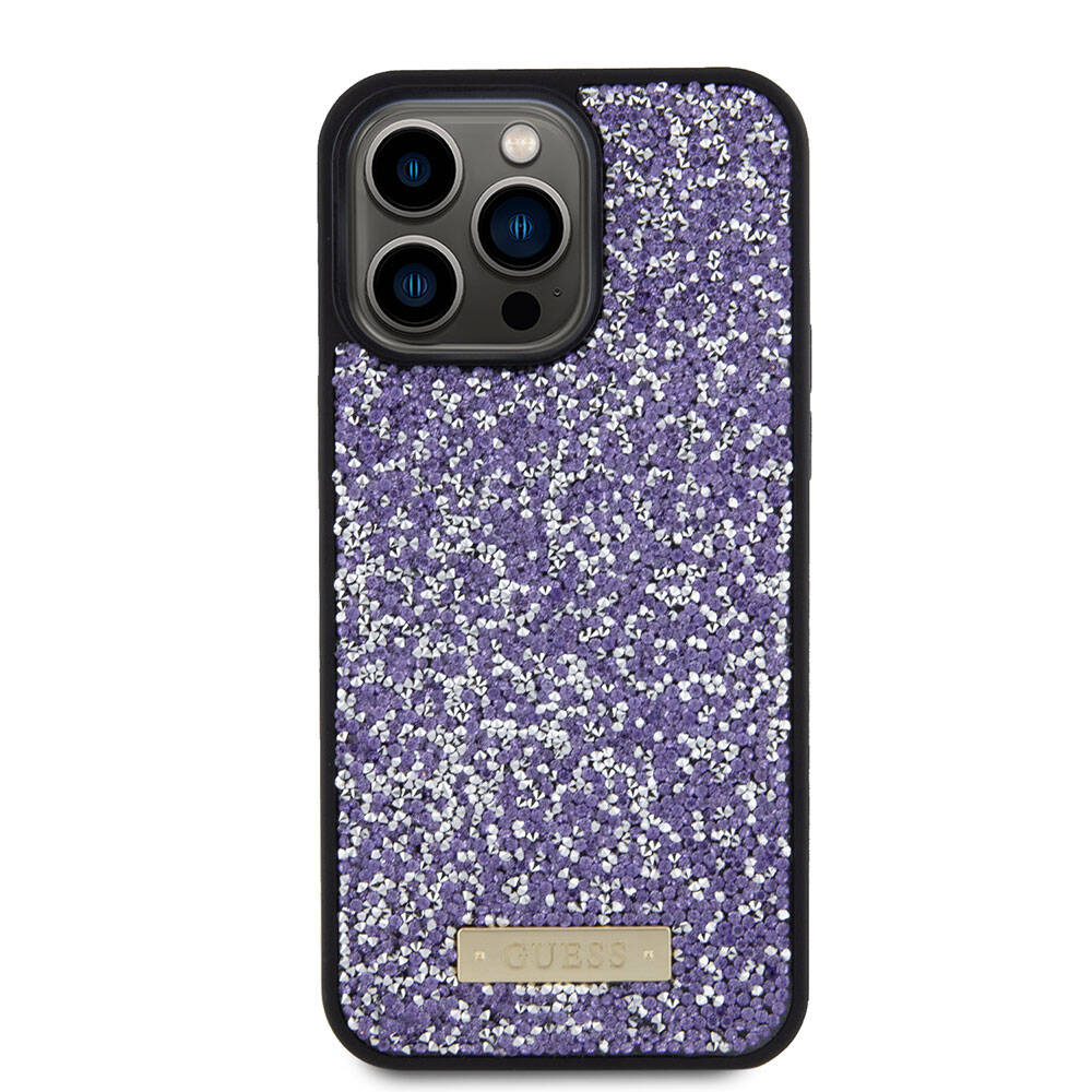Apple iPhone 15 Pro Max Uyumlu Kılıf Guess Orjinal Lisanslı Taşlı Arka Yüzey Metal Yazı Logolu Kapak - 23