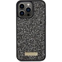 Apple iPhone 15 Pro Max Uyumlu Kılıf Guess Orjinal Lisanslı Taşlı Arka Yüzey Metal Yazı Logolu Kapak