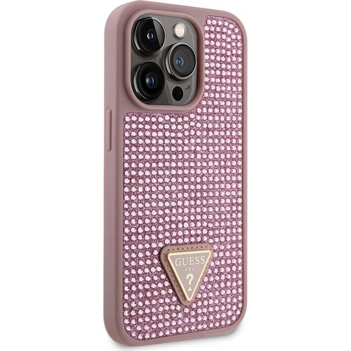 Apple iPhone 15 Pro Uyumlu Kılıf Guess Orjinal Lisanslı Taşlı Arka Yüzey Üçgen Logolu Kapak
