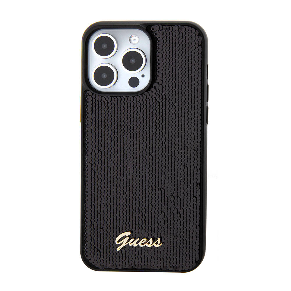 Apple iPhone 15 Pro Uyumlu Kılıf Guess Orjinal Lisanslı Pullu Arka Yüzey Metal Yazı Logolu Sequin Script Kapak - 9