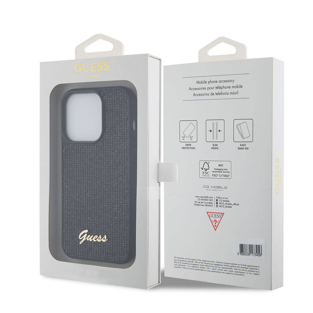Apple iPhone 15 Pro Uyumlu Kılıf Guess Orjinal Lisanslı Pullu Arka Yüzey Metal Yazı Logolu Sequin Script Kapak - 14