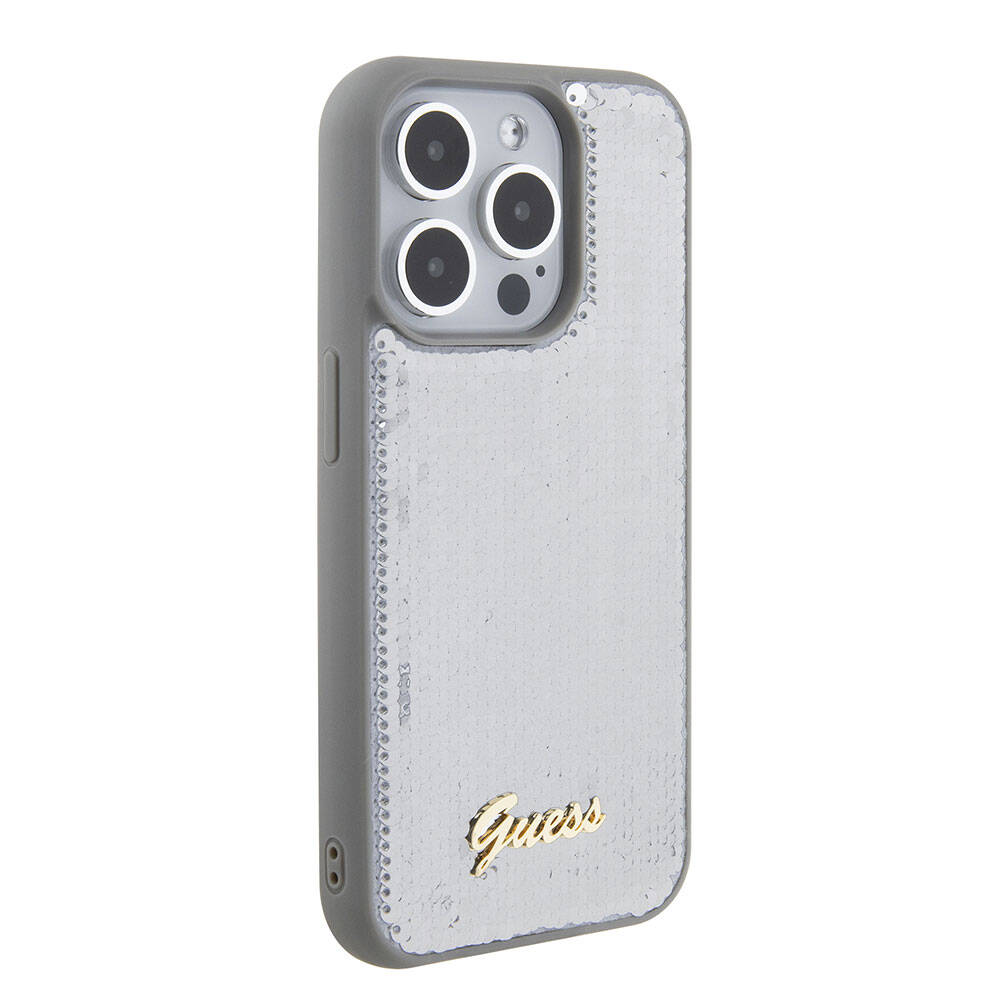 Apple iPhone 15 Pro Uyumlu Kılıf Guess Orjinal Lisanslı Pullu Arka Yüzey Metal Yazı Logolu Sequin Script Kapak - 17