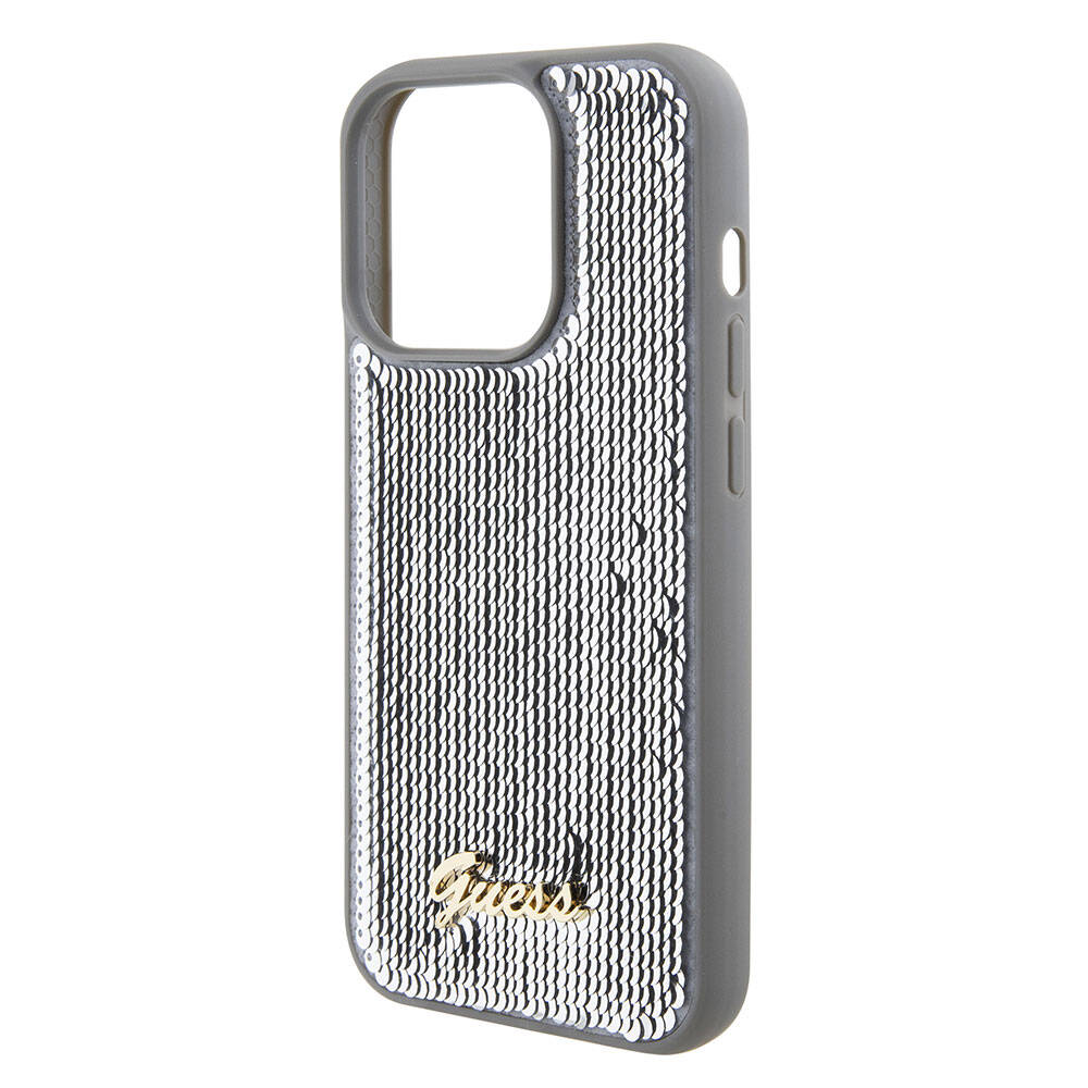 Apple iPhone 15 Pro Uyumlu Kılıf Guess Orjinal Lisanslı Pullu Arka Yüzey Metal Yazı Logolu Sequin Script Kapak - 19