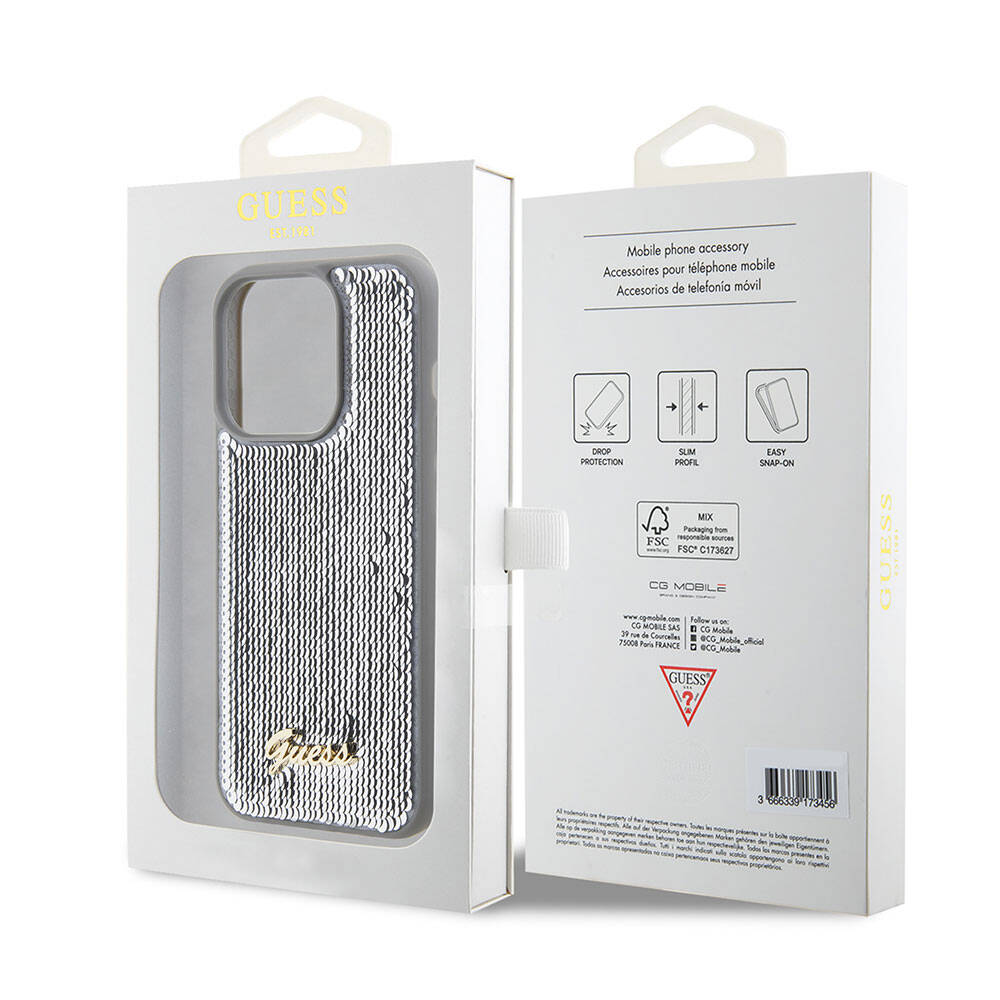 Apple iPhone 15 Pro Uyumlu Kılıf Guess Orjinal Lisanslı Pullu Arka Yüzey Metal Yazı Logolu Sequin Script Kapak - 21