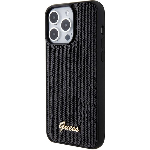Apple iPhone 15 Pro Uyumlu Kılıf Guess Orjinal Lisanslı Pullu Arka Yüzey Metal Yazı Logolu Sequin Script Kapak