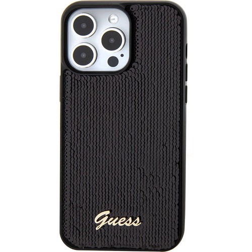 Apple iPhone 15 Pro Uyumlu Kılıf Guess Orjinal Lisanslı Pullu Arka Yüzey Metal Yazı Logolu Sequin Script Kapak