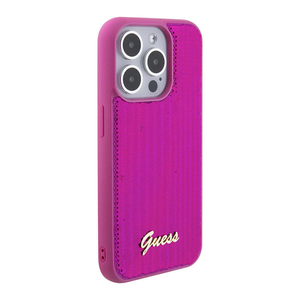 Apple iPhone 15 Pro Uyumlu Kılıf Guess Orjinal Lisanslı Pullu Arka Yüzey Metal Yazı Logolu Sequin Script Kapak