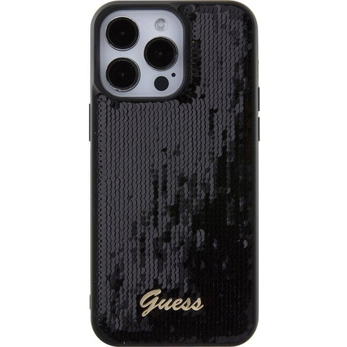 Apple iPhone 15 Pro Max Uyumlu Kılıf Guess Orjinal Lisanslı Pullu Arka Yüzey Metal Yazı Logolu Sequin Script Kapak