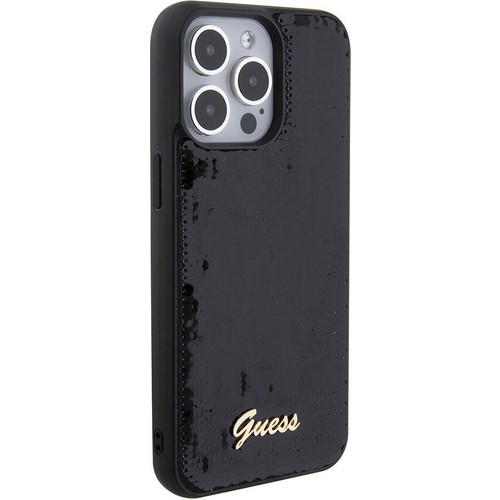 Apple iPhone 15 Pro Max Uyumlu Kılıf Guess Orjinal Lisanslı Pullu Arka Yüzey Metal Yazı Logolu Sequin Script Kapak