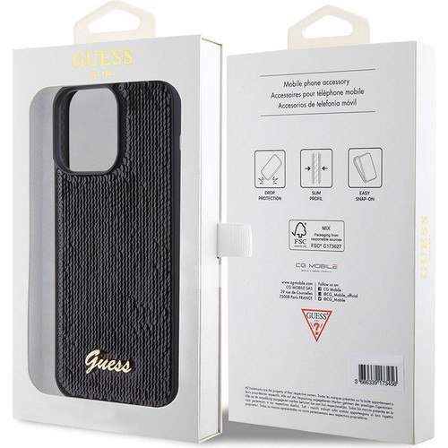 Apple iPhone 15 Pro Max Uyumlu Kılıf Guess Orjinal Lisanslı Pullu Arka Yüzey Metal Yazı Logolu Sequin Script Kapak