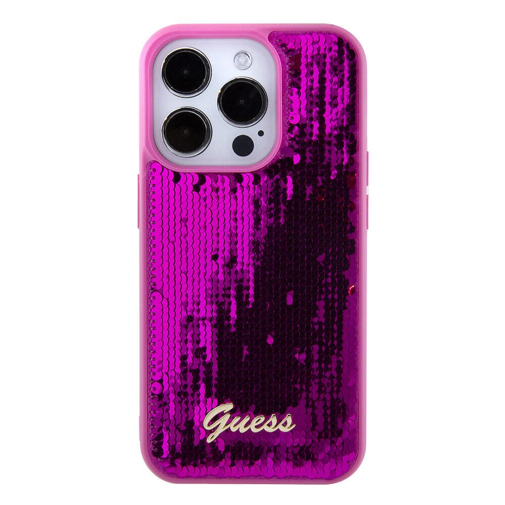 Apple iPhone 15 Pro Max Uyumlu Kılıf Guess Orjinal Lisanslı Pullu Arka Yüzey Metal Yazı Logolu Sequin Script Kapak