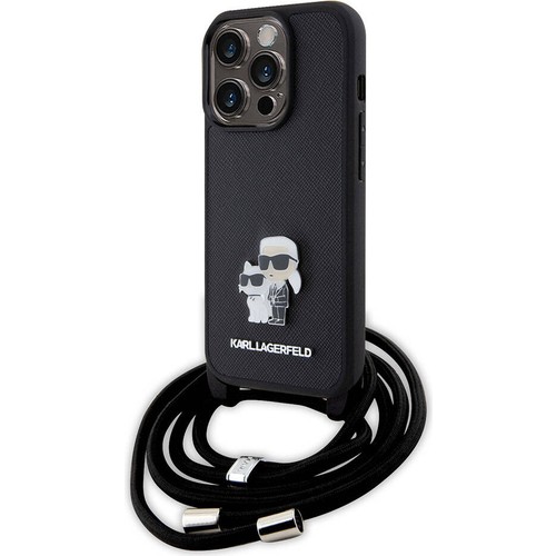 Apple iPhone 15 Pro Uyumlu Kılıf Karl Lagerfeld Askı İpli K&C Metal Logo Orjinal Lisanslı Kapak