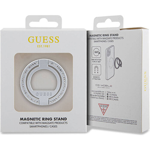 Guess Orjinal Lisanslı Magsafe Şarj Özellikli Yazı Logolu Taşlı Yüzüklü Magnetik Stand