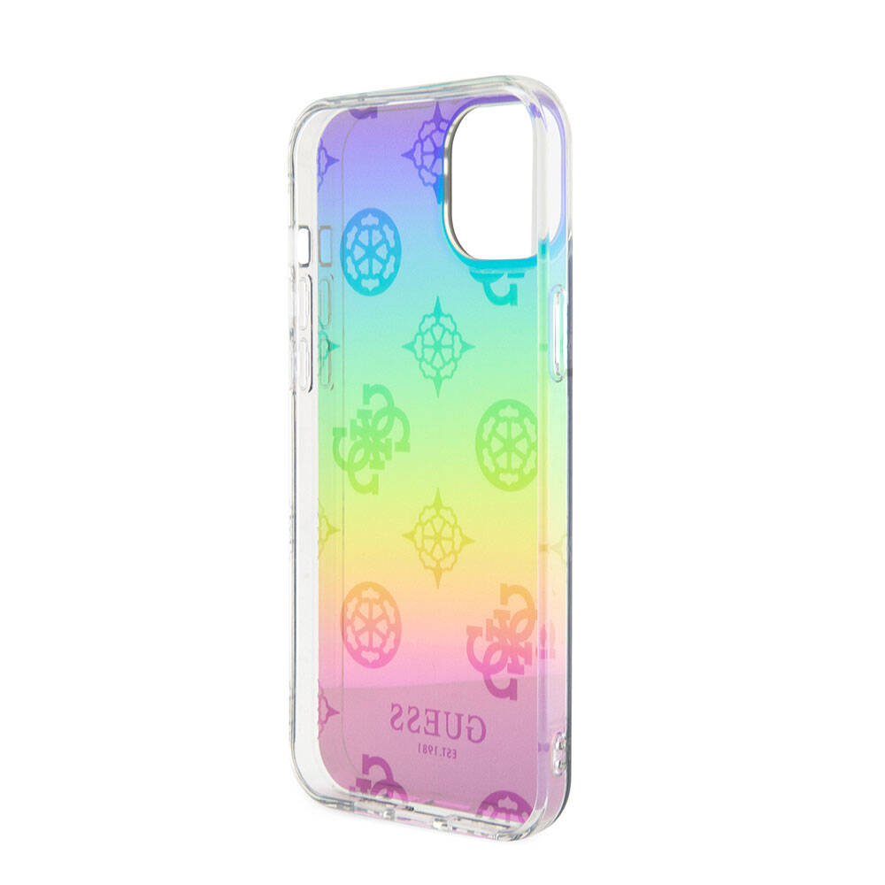 Apple iPhone 15 Uyumlu Kılıf Guess Orjinal Lisanslı Desenli Yazı Logolu Askı İpli Holografik Glitter Peony Kapak - 10