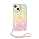 Apple iPhone 15 Uyumlu Kılıf Guess Orjinal Lisanslı Desenli Yazı Logolu Askı İpli Holografik Glitter Peony Kapak - 12
