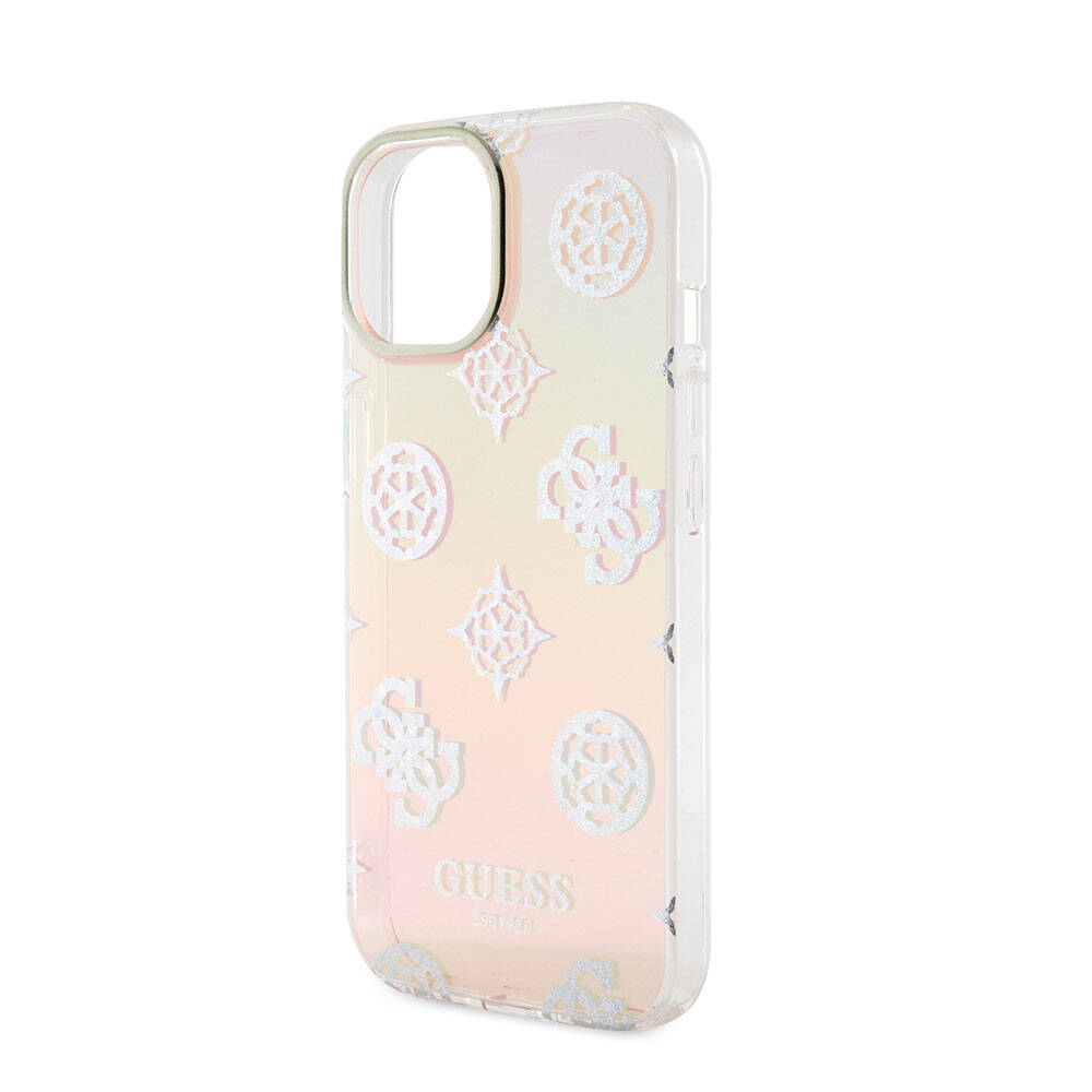 Apple iPhone 15 Uyumlu Kılıf Guess Orjinal Lisanslı Desenli Yazı Logolu Askı İpli Holografik Glitter Peony Kapak - 15