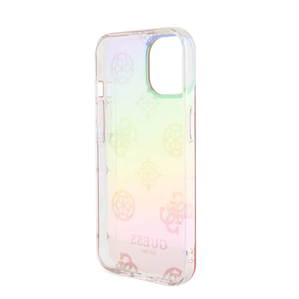 Apple iPhone 15 Uyumlu Kılıf Guess Orjinal Lisanslı Desenli Yazı Logolu Askı İpli Holografik Glitter Peony Kapak - 16
