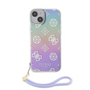 Apple iPhone 15 Uyumlu Kılıf Guess Orjinal Lisanslı Desenli Yazı Logolu Askı İpli Holografik Glitter Peony Kapak - 18