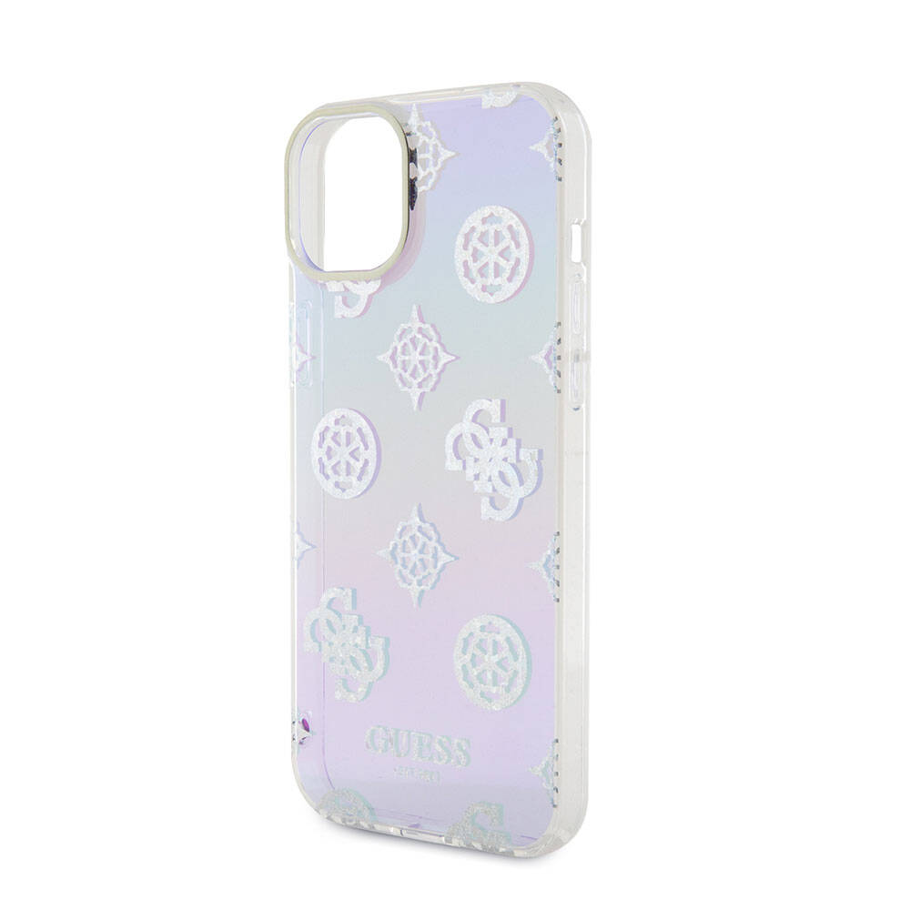 Apple iPhone 15 Uyumlu Kılıf Guess Orjinal Lisanslı Desenli Yazı Logolu Askı İpli Holografik Glitter Peony Kapak - 21