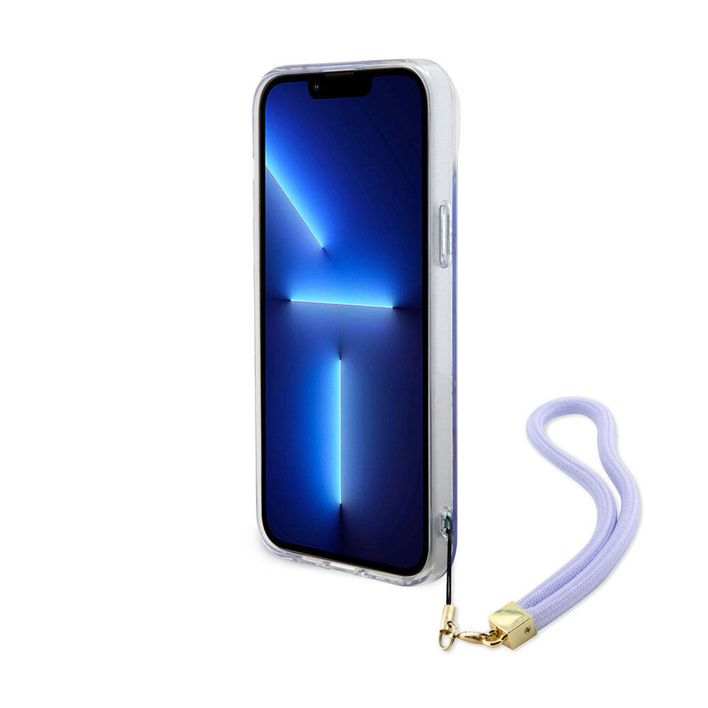 Apple iPhone 15 Plus Uyumlu Kılıf Guess Orjinal Lisanslı Desenli Yazı Logolu Askı İpli Holografik Glitter Peony Kapak - 2
