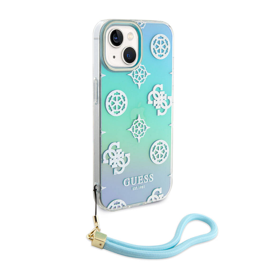 Apple iPhone 15 Plus Uyumlu Kılıf Guess Orjinal Lisanslı Desenli Yazı Logolu Askı İpli Holografik Glitter Peony Kapak - 7