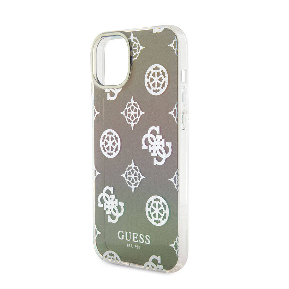 Apple iPhone 15 Plus Uyumlu Kılıf Guess Orjinal Lisanslı Desenli Yazı Logolu Askı İpli Holografik Glitter Peony Kapak - 21