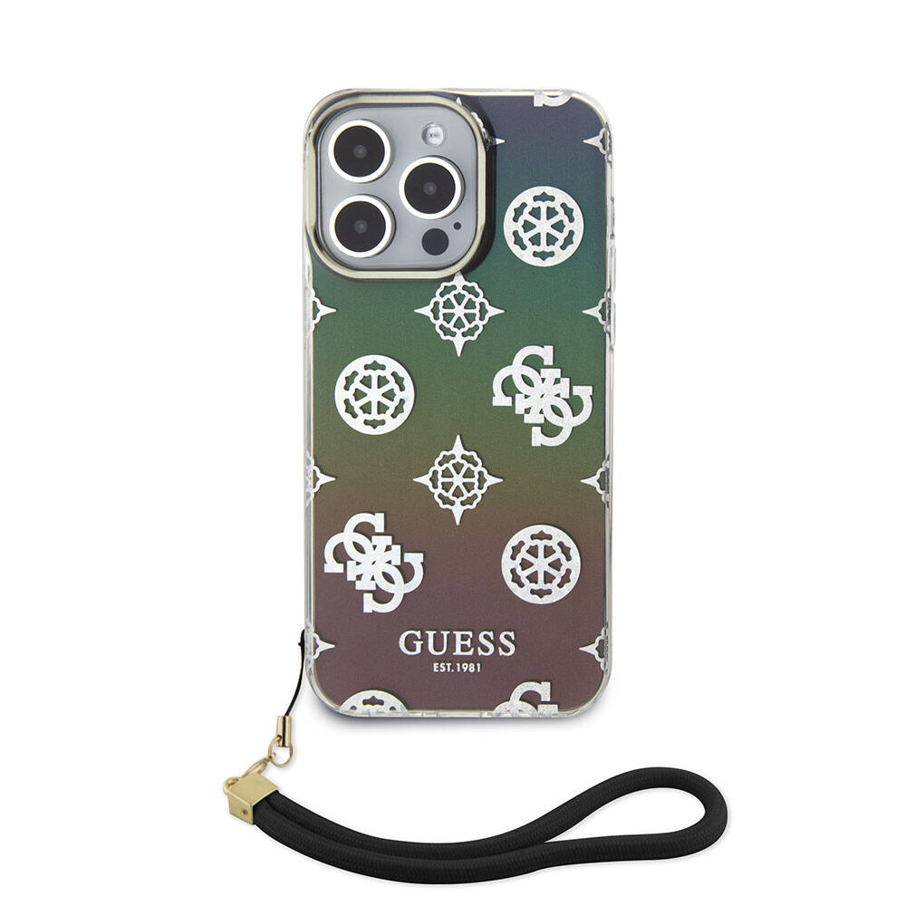 Apple iPhone 15 Pro Uyumlu Kılıf Guess Orjinal Lisanslı Desenli Yazı Logolu Askı İpli Holografik Glitter Peony Kapak - 6