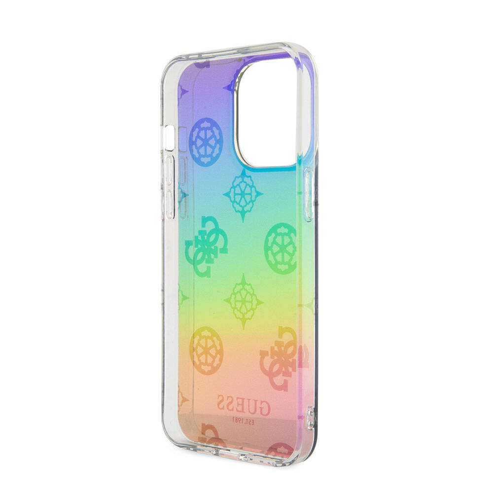Apple iPhone 15 Pro Uyumlu Kılıf Guess Orjinal Lisanslı Desenli Yazı Logolu Askı İpli Holografik Glitter Peony Kapak - 10