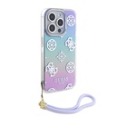 Apple iPhone 15 Pro Uyumlu Kılıf Guess Orjinal Lisanslı Desenli Yazı Logolu Askı İpli Holografik Glitter Peony Kapak - 13