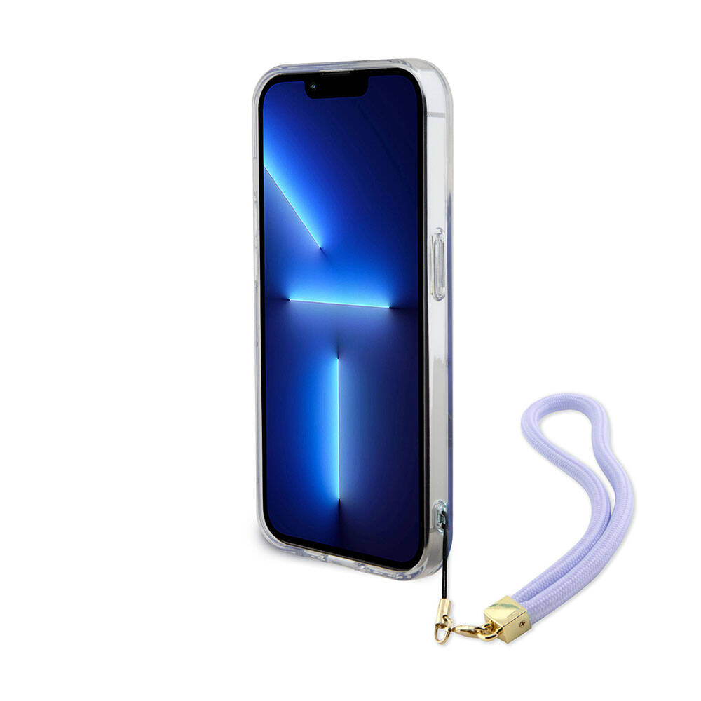 Apple iPhone 15 Pro Uyumlu Kılıf Guess Orjinal Lisanslı Desenli Yazı Logolu Askı İpli Holografik Glitter Peony Kapak - 14