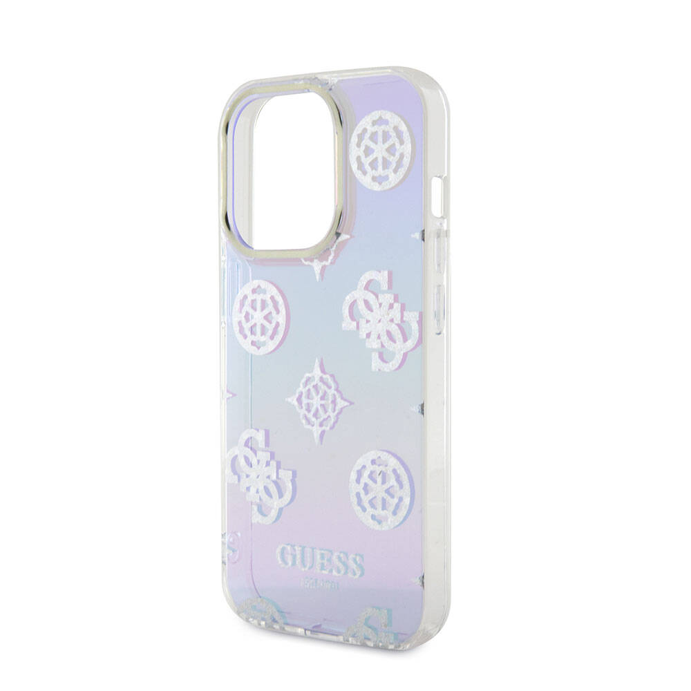 Apple iPhone 15 Pro Uyumlu Kılıf Guess Orjinal Lisanslı Desenli Yazı Logolu Askı İpli Holografik Glitter Peony Kapak - 15