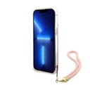 Apple iPhone 15 Pro Uyumlu Kılıf Guess Orjinal Lisanslı Desenli Yazı Logolu Askı İpli Holografik Glitter Peony Kapak
