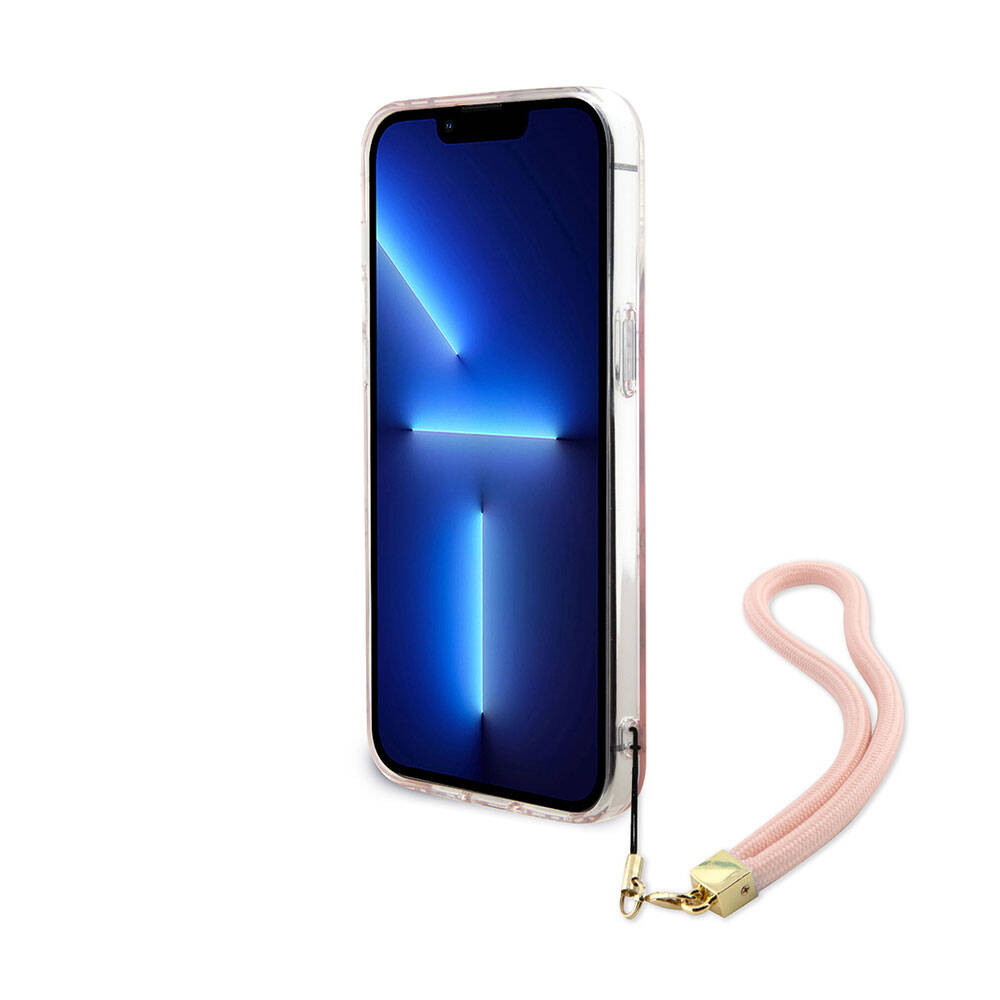 Apple iPhone 15 Pro Max Uyumlu Kılıf Guess Orjinal Lisanslı Desenli Yazı Logolu Askı İpli Holografik Glitter Peony Kapak - 8