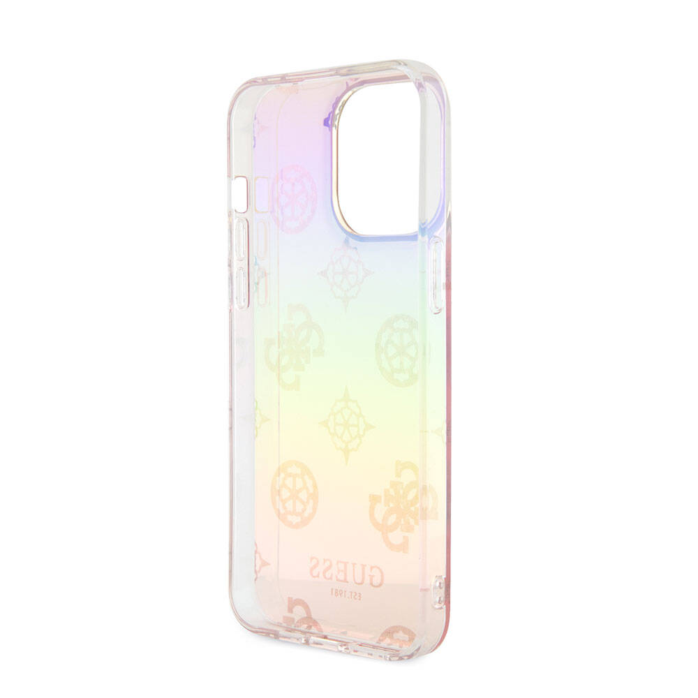 Apple iPhone 15 Pro Max Uyumlu Kılıf Guess Orjinal Lisanslı Desenli Yazı Logolu Askı İpli Holografik Glitter Peony Kapak - 10