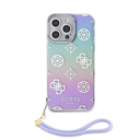 Apple iPhone 15 Pro Max Uyumlu Kılıf Guess Orjinal Lisanslı Desenli Yazı Logolu Askı İpli Holografik Glitter Peony Kapak - 12