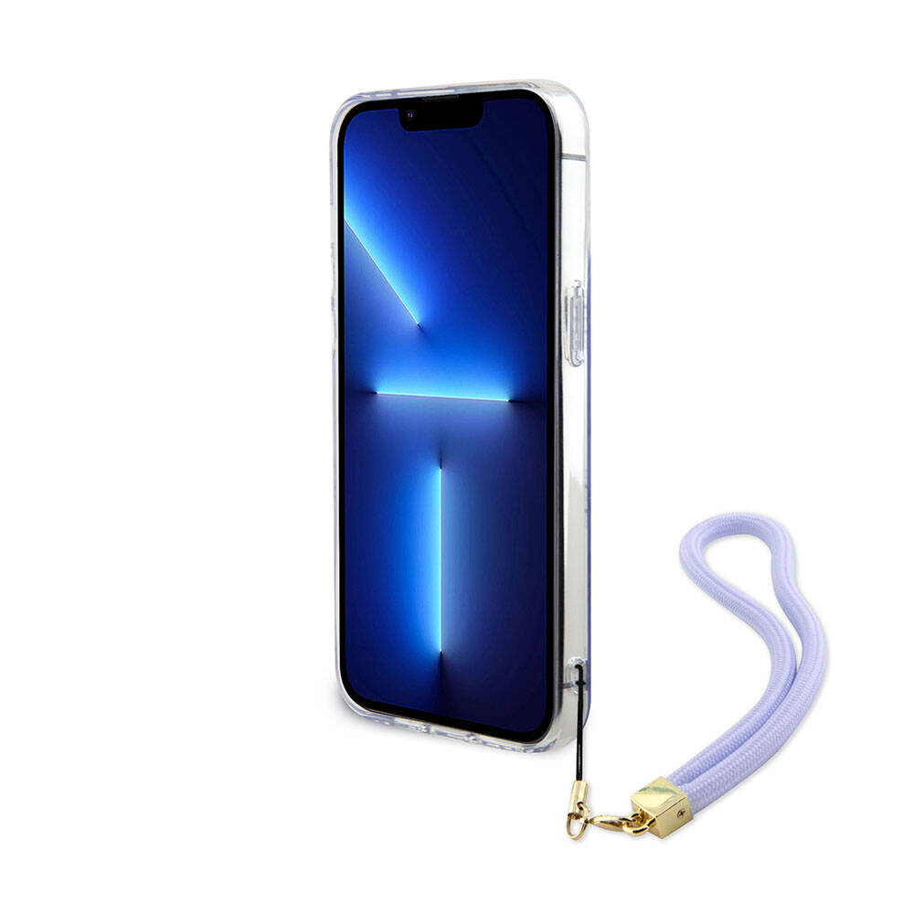 Apple iPhone 15 Pro Max Uyumlu Kılıf Guess Orjinal Lisanslı Desenli Yazı Logolu Askı İpli Holografik Glitter Peony Kapak - 14