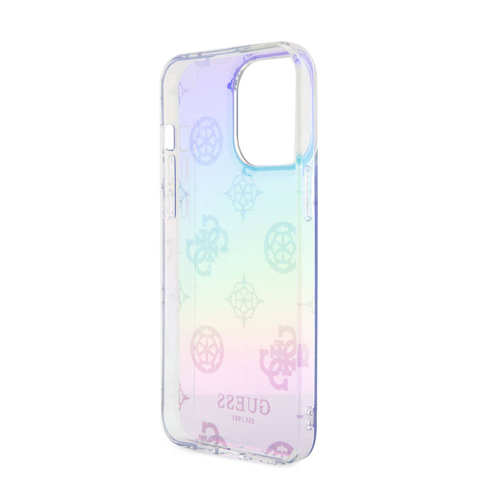 Apple iPhone 15 Pro Max Uyumlu Kılıf Guess Orjinal Lisanslı Desenli Yazı Logolu Askı İpli Holografik Glitter Peony Kapak - 16