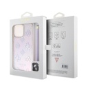 Apple iPhone 15 Pro Max Uyumlu Kılıf Guess Orjinal Lisanslı Desenli Yazı Logolu Askı İpli Holografik Glitter Peony Kapak