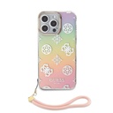 Apple iPhone 15 Pro Max Uyumlu Kılıf Guess Orjinal Lisanslı Desenli Yazı Logolu Askı İpli Holografik Glitter Peony Kapak