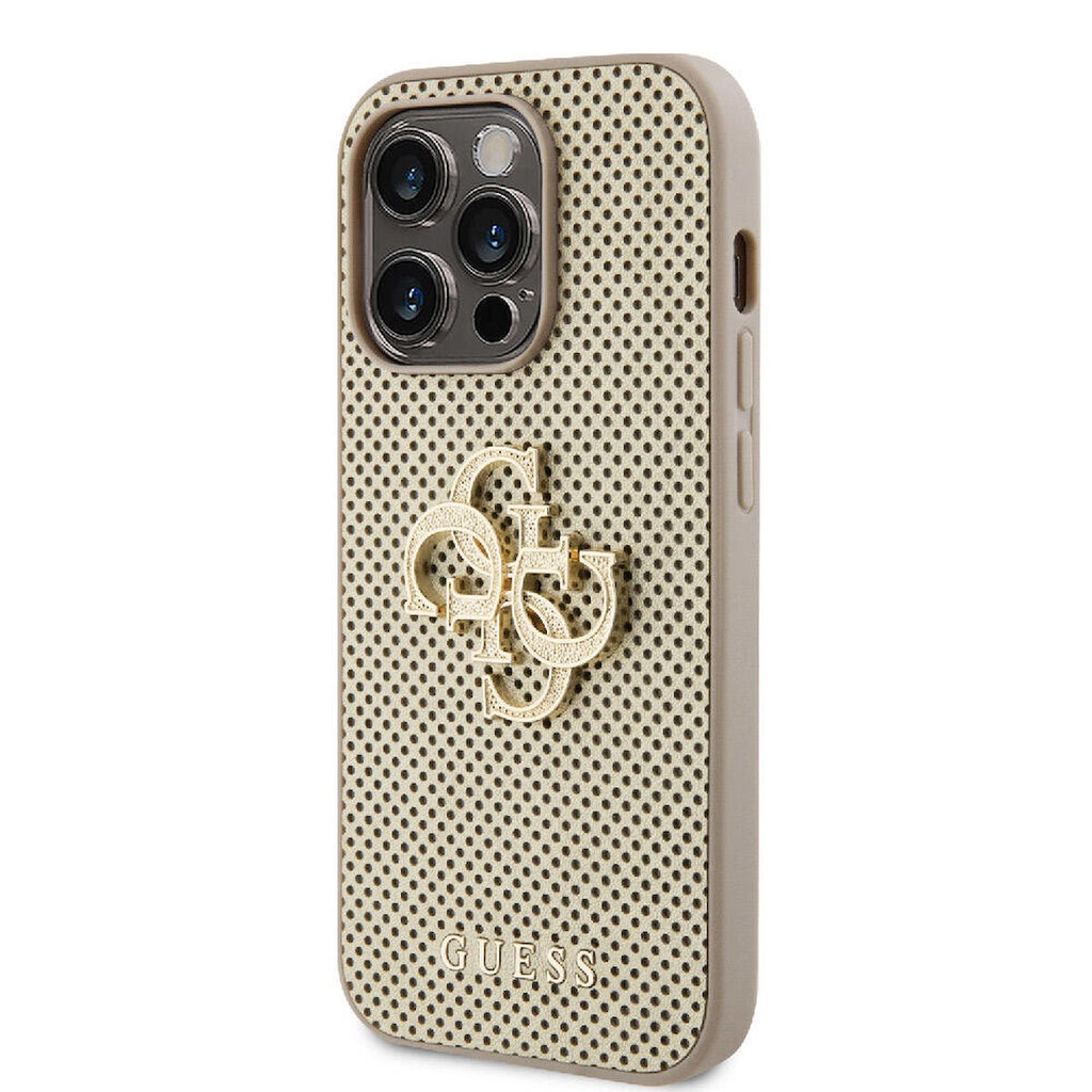 Apple iPhone 14 Pro Max Uyumlu Kılıf Guess Orjinal Lisanslı Delikli Yazı ve 4G Glitter Büyük Metal Logolu Kapak