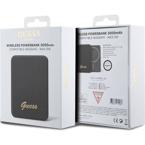 Guess Orjinal Lisanslı Magsafe Şarj Özellikli Metal Yazı Logolu Powerbank 3000mAh 5W